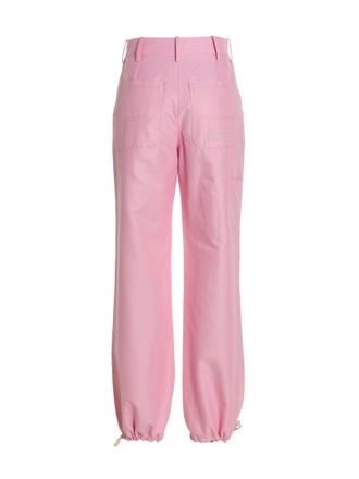 Marni Logo-Embroidered Linen Blend Trousers - Pink