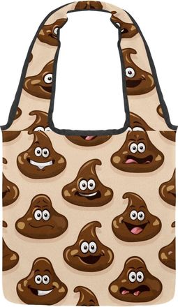 Generic Cute Brown Poo Reversible Canvas Shoulder Tote - Double-Sided Print, 12oz Cotton, 27cm Drop, Fold-Flat Bag for Travel, Shopping, Street Outings