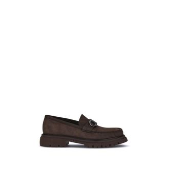Ferragamo Brown Calf Leather Bos Taurus Slip-On Mens Loafers