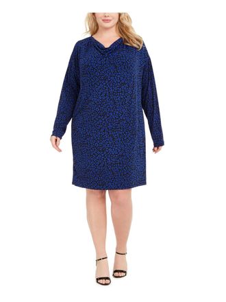 Michael Kors Womens Plus Animal Print Cowlneck Dress Blue Size 3X