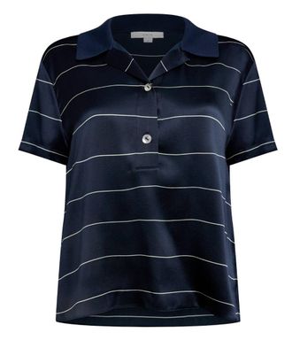 Vince Navy Silk Stripe Polo Shirt Size XS