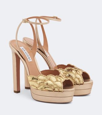 Aquazzura Ce Soir metallic leather platform sandals