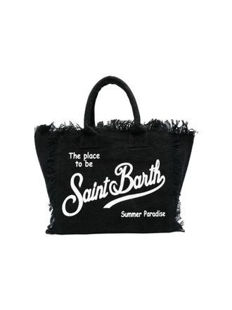 MC2 Saint Barth Frayed Edge Black Tote Bag with Striking Text