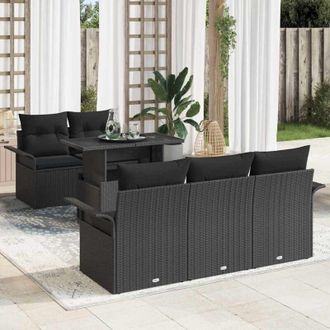 vidaXL Vidaxl - Conjunto De Sof&aacute; De Jard&iacute;n Con Coj&iacute;n 6 Pcs Negro Polirat&aacute;n