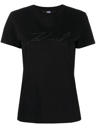 Karl Lagerfeld Karligraphy crystal cotton T-shirt - women - Cotton - M - Black