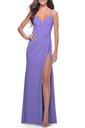 La Femme Long Jersey Versatile Dress with Ruched Zipper in Periwinkle at Nordstrom, Size 10