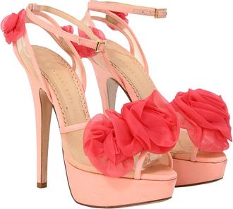 Charlotte Olympia Womens Crepe-Satin Fleur Ankle-Wrap Platform Sandal (Authentic Pre-Loved)