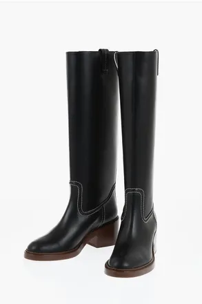 Chloé Stivali Sotto al Ginocchio EVENING in Pelle con Cuciture a V taglia 41