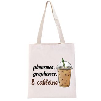 Generic PYOUL Cute Coffee Lover Gift Phonemes Graphemes And Caffeine Tote Bag Teacher Appreciation Handbag Caffeine Lover Gift (And Caffeine Tote)