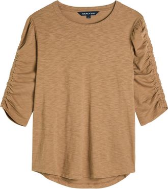 Veronica Beard Waldorf Ruched Slubbed Cotton T-shirt - Light Tan - S (UK8-10 / S)