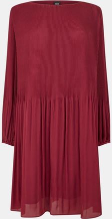 HUGO BOSS Womens Dasie Crew Neck Long Sleeve Knee Length Dress in Dark Red - Size 16 UK
