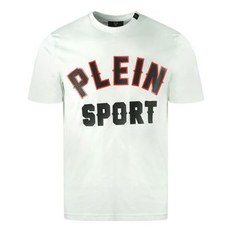 Plein Sport Mens Block Logo White T-Shirt Cotton - Size X-Large
