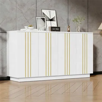 STILVORA 4 Door Sideboard with Gold Trim in White