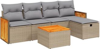 vidaXL Vidaxl - Juego De Sof&aacute;s Jard&iacute;n Con Cojines Beige Mezcla 6 Pzas Rat&aacute;n Pe