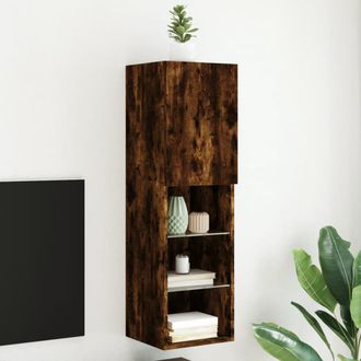 vidaXL Vidaxl - Mueble Para Tv Con Luces Led Roble Ahumado 30,5x30x102 Cm