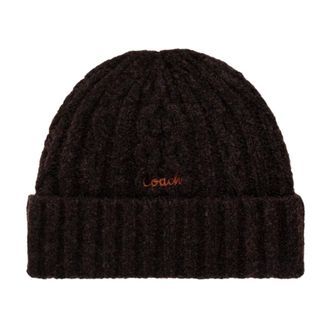 Coach Beanies, female, Brown, Size: ONE SIZE Embroidered Cable Knit Beanie
