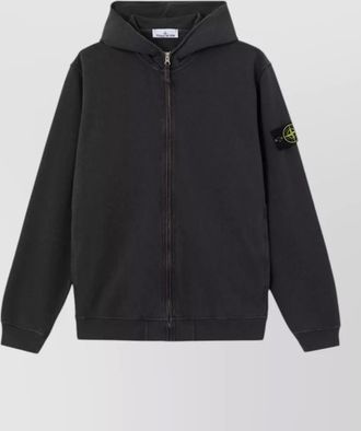 Stone Island hooded zip sweatshirt ribbed cuffs hem