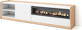Skraut Home Skraut Home - Mueble Tv, Televisi&oacute;n, 207x37x50cm, Para Tv Hasta 80, Chimenea El&eacute;ctrica, Blanco Y Roble Soft