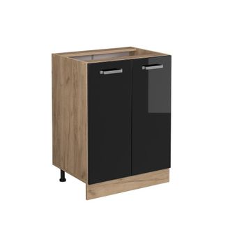Vicco Mueble Bajo De Cocina R-line, Negro Brillo Intenso, 60 Cm Sin Encimera