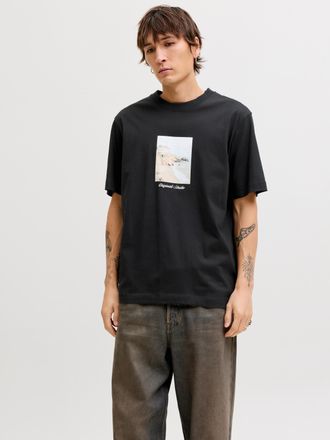Jack & Jones T-Shirt JACK & JONES JORNORREBRO PHOTO TEE SS CREW NECK, Herren, Gr. XXL, schwarz, Jersey, Obermaterial: 100% Baumwolle, bedruckt, relaxed fit normal,