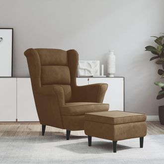 vidaXL Vidaxl - Sill&oacute;n Orejero Y Taburete De Terciopelo Marr&oacute;n