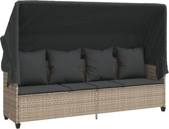 vidaXL Vidaxl - Tumbona Con Capota Y Cojines Rat&aacute;n Sint&eacute;tico Gris Claro