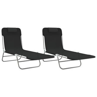 vidaXL Vidaxl - Tumbonas Plegables 2 Uds Acero Y Textilene Negro