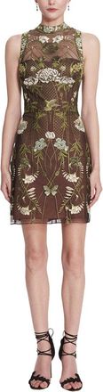Marchesa High-Neck Mirrored Embroidery Dress
