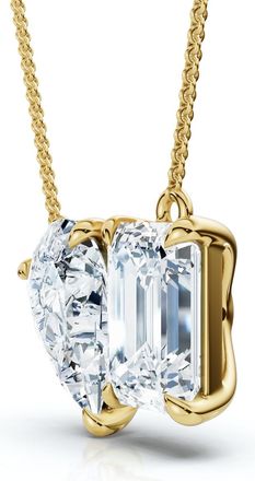 Pompeii3 2Ct Toi Et Moi Pear and Emerald Diamond Pendant 14k Gold 18 Necklace Lab Grown