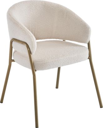 STILVORA Silla De Comedor Tapizada Con Respaldo Perforado Y Patas Doradas Dise&ntilde;o Moderno En Forro Polar Blanco