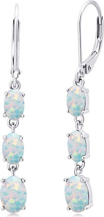 MAX + STONE 925 Sterling Silver 3 Stone Gemstone Leverback Dangle Earrings
