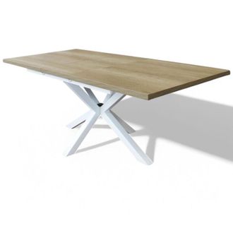 No Brand No Brand - Tavolo allungabile struttura in metallo bianco e marrone con piano in melamina venature 90x160/200xH75 cm Gari&egrave;