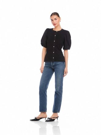 Fifteen Twenty Terryn Contrast Short Sleeve Top In Black