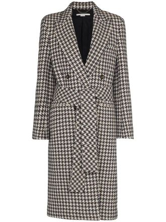 Stella McCartney houndstooth-pattern double-breasted coat - women - Cotton/Wool/Viscose - 40 - Neutrals
