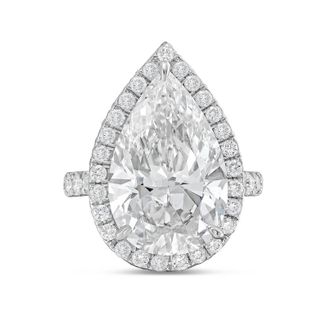 Diana M. Jewels Platinum 12cts pear lab grown diamond halo ring with pave band
