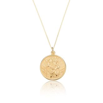 Lily & Roo Solid Gold Medium Round St Christopher Necklace