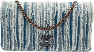 Chanel Pre-owned Fringed Denim Crossbody Bag - Dames - Vintage Schoudertas - Blauw - ONE Size - Denim - Vintage
