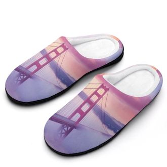 Generic Gold Gate Bridge in The Mist Womens Slippers Warm House Slippers Indoor House Shoes with Anti-Skid Rubber Sole