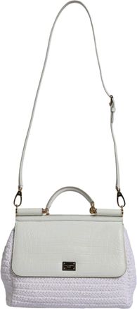 Dolce & Gabbana White Rafia Leather Top Handle Crossbody Womens Bag (Pre-Owned)