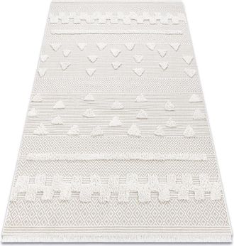 RugsX Carpet ECO SISAL MOROC 22321 Triangles, zigzag boho fringe - structural beige / cream beige 78x150 cm