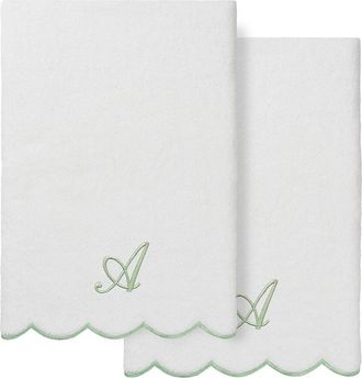 Linum Home Textiles 100% Turkish Cotton Adornia Scallop 2Pc Personalized Bath Towel Set
