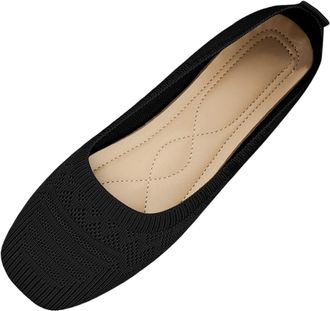 Generic Extra Wide Fit Shoes for Women Women Flats Flat Ballet Shoes Knit Shoe Round Toe for Casual Work Wedding Wedge Flip Flops (Black,4.5)