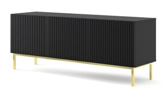 AKL FURNITURE Mueble para TV efecto madera Negro y Dorado LED