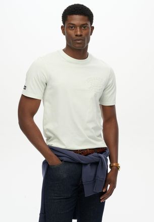 Superdry Rundhalsshirt SUPERDRY ATHLETIC EMBOSS RELAXED TEE, Herren, Gr. XXL, blau (valley blau), Single Jersey, Obermaterial: 100% Baumwolle, bedruckt, relaxe