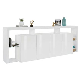 Dmora Dmora - Aparador Wilmer, Buffet De Sal&oacute;n 4 Puertas, Aparador De Sal&oacute;n, Aparador Moderno, 220x40h80 Cm, Blanco Brillante, Con Embalaje Reforzado