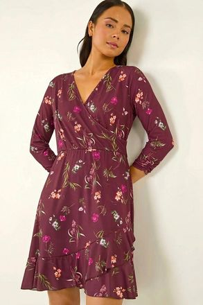 Roman Floral Wrap Frill Stretch Dress