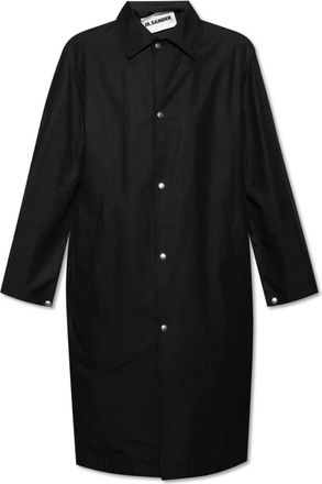 Jil Sander Katoenen Jas met Logo - Heren - Mantel - Zwart - S - Katoen - Jassen