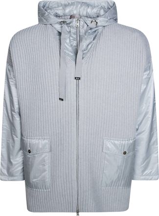 Herno Mantella In Lana Con Cappuccio Silver Ribbed Knit Cape