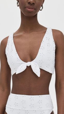 Beach Riot Dallas Bikini Top Womens White Magenta Eyelet Tie Front GBO 96