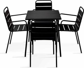 Oviala Conjunto mesa de jard&iacute;n cuadrada y 4 sillas de acero negro